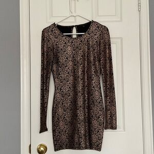 Elegant Black and Bronze Patterned Dress